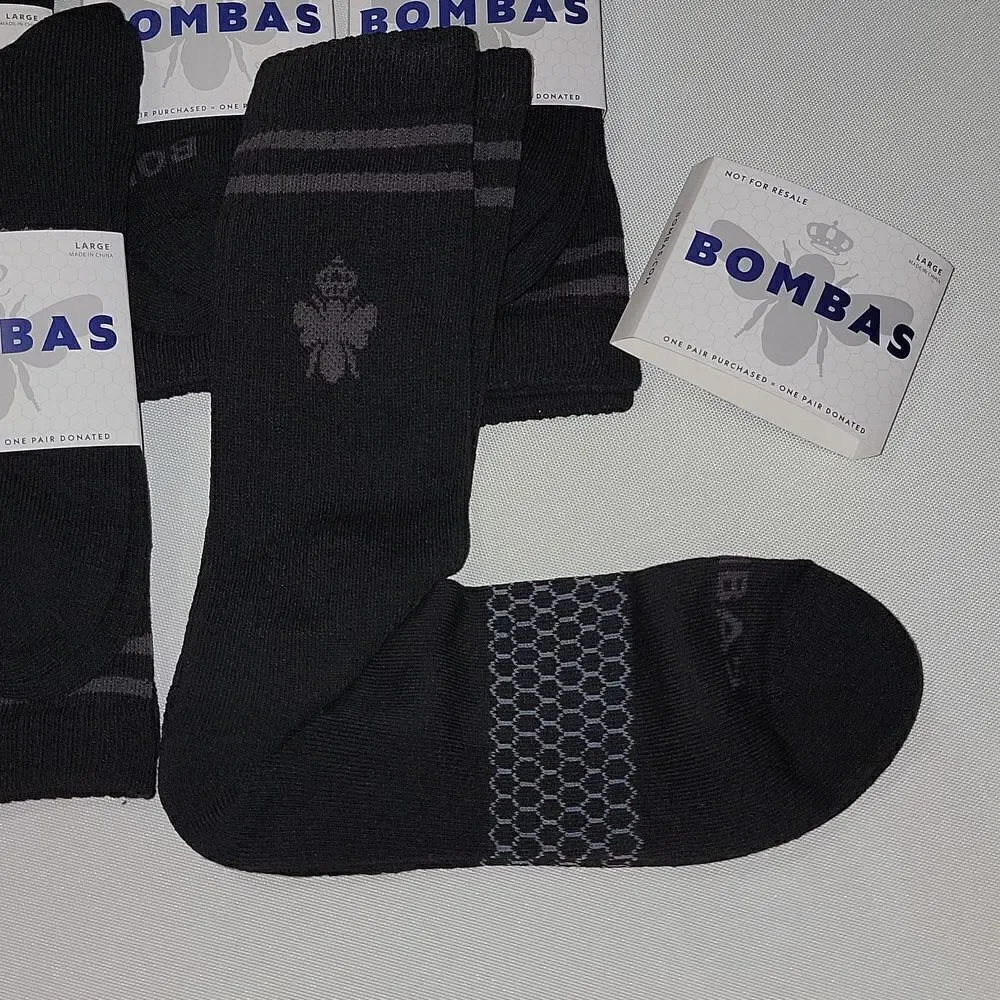 Bombas Men's Large 9.5-13 US Men Black Calf Socks Bee Lot of 5 Pair